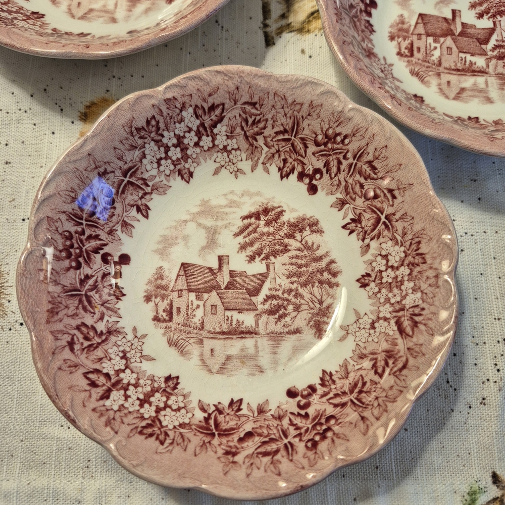 Romantic England Suffolk Flatford Mill Red Transferware Ironstone